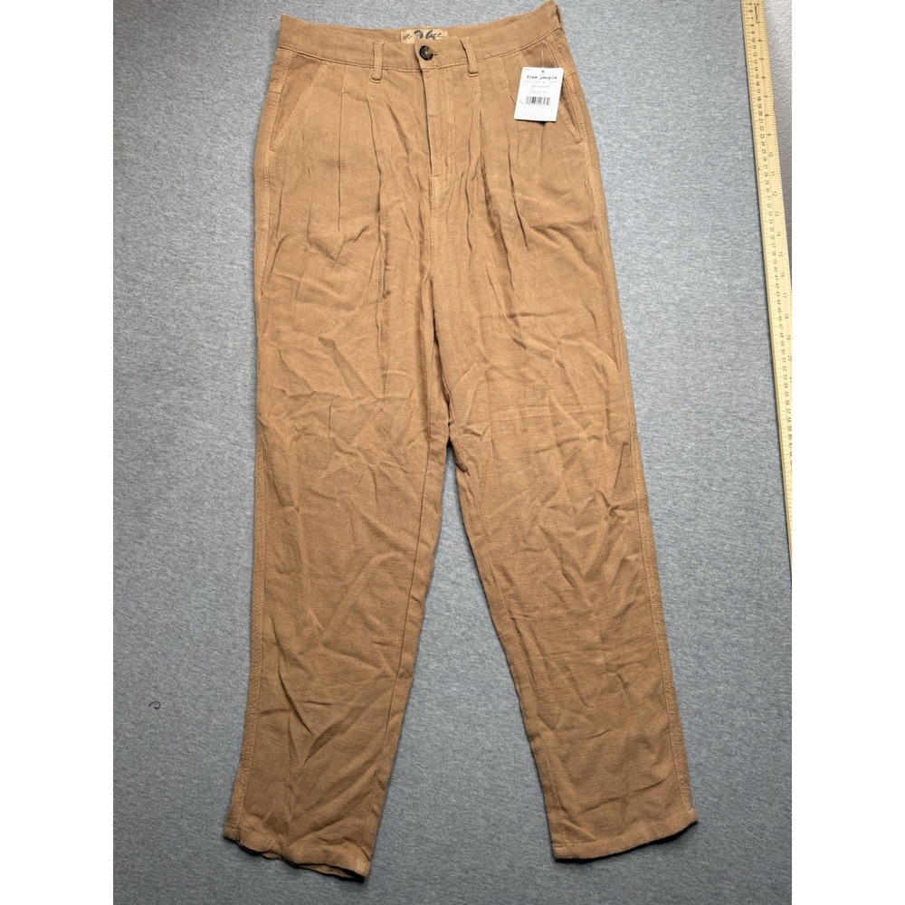 We The Free Faded Love Sandstorm Tan Linen Blend High-Rise Ankle Pants Size 26